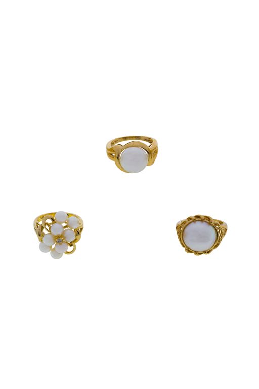 Three 14k Gold Pearl Rings