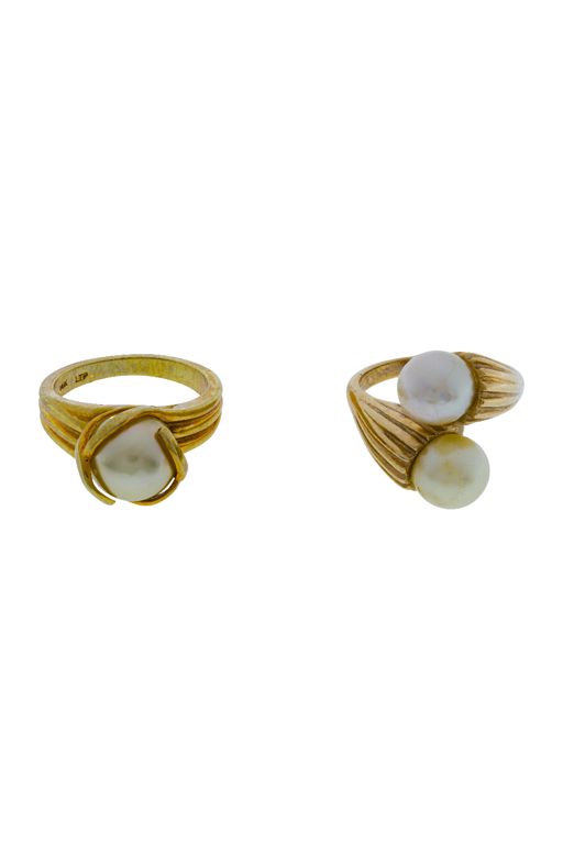 Two 14k Gold Pearl Rings