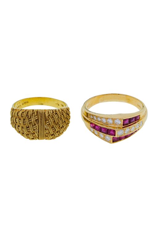 Two 18k Gold Ruby and Diamond Rings