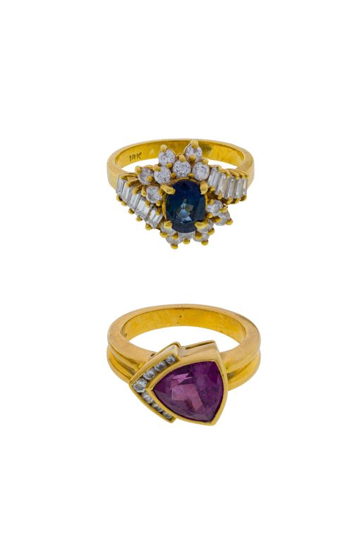 Two 18k Gold Multi-Gem Rings