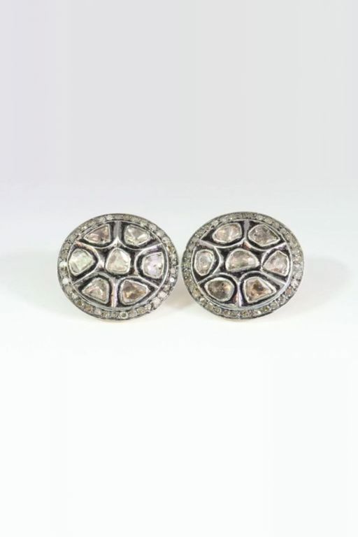 Pair of 14k Gold and Silver Diamond Earrings