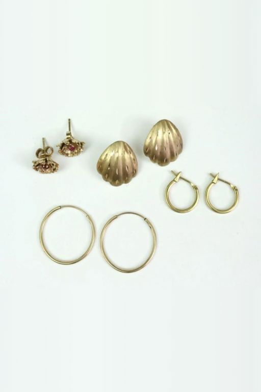Four Pairs of 14k Gold Ruby Earrings