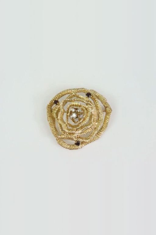 14k Gold Diamond and Garnet Brooch