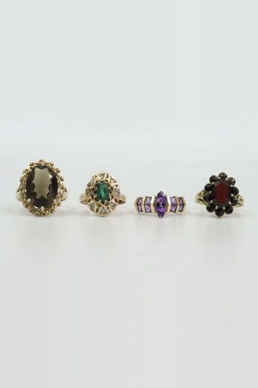 Four 14k Gold Multi-Gem Rings