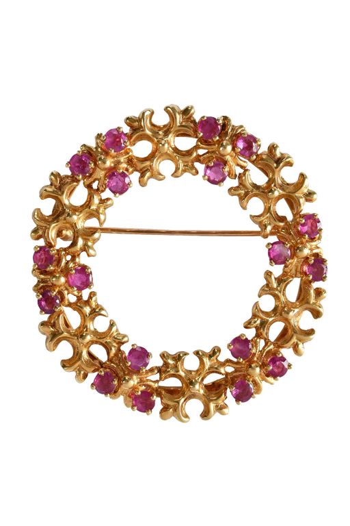 18k Gold Ruby Brooch