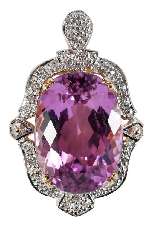 18k Gold Kunzite and Diamond Pendant