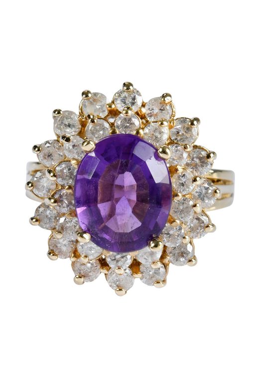 14k Gold Amethyst and Diamond Ring