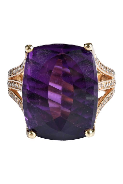 14k Gold Amethyst and Diamond Ring