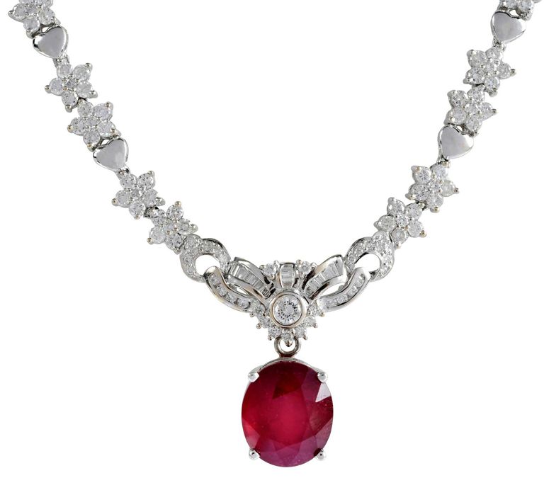 18k Gold Ruby and Diamond Pendant Necklace