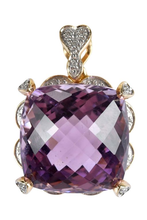 14k Gold Amethyst and Diamond Pendant