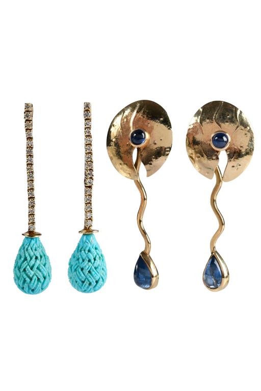 Two Pairs of 14k Gold Multi-Gem Earrings