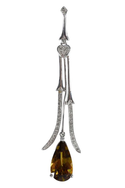 14k Gold Sphene and Diamond Pendant