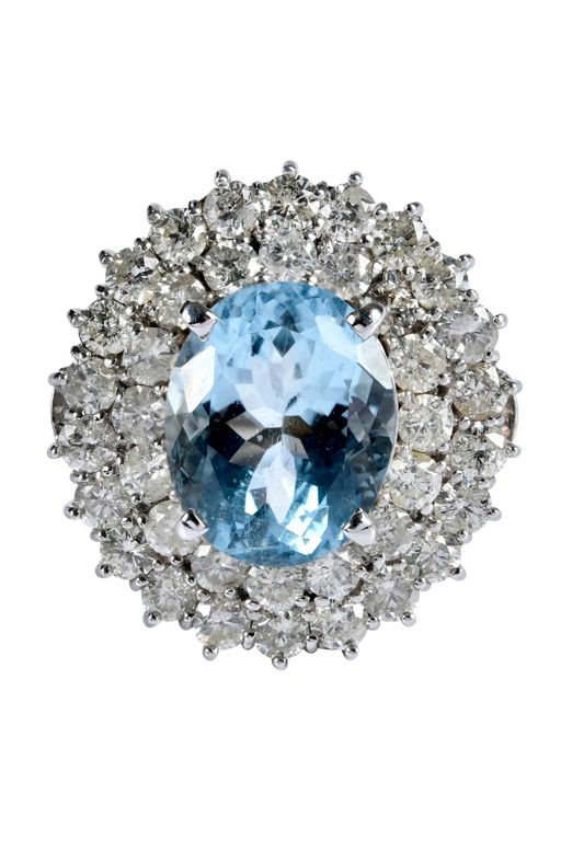 14k Gold Aquamarine and Diamond Ring