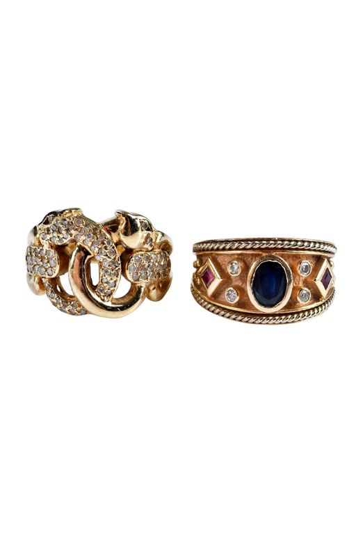 Two 14k Gold Multi-Gem Rings