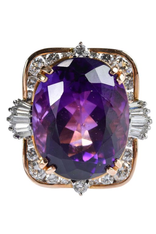 14k Gold Amethyst and Diamond Ring