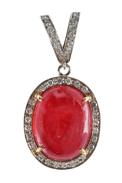 14k Gold Rhodonite and Diamond Pendant