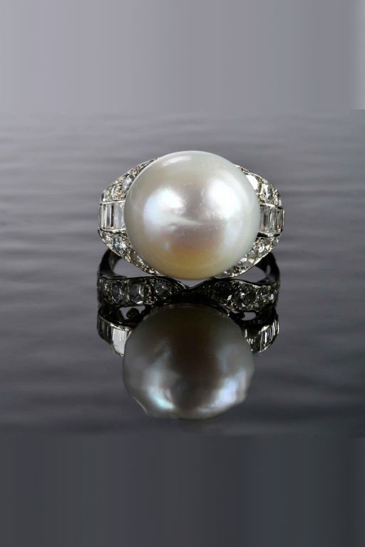 14k Gold Pearl and Diamond Ring