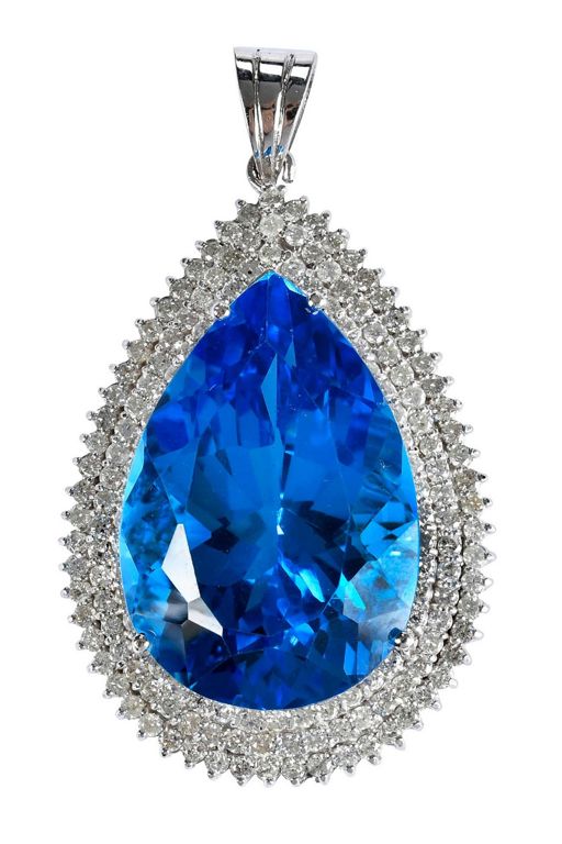 14k Gold Topaz and Diamond Pendant