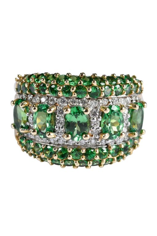 14k Gold Tsavorite Garnet and Diamond Ring