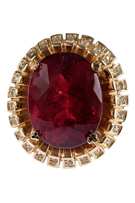14k Gold Rubellite and Diamond Ring