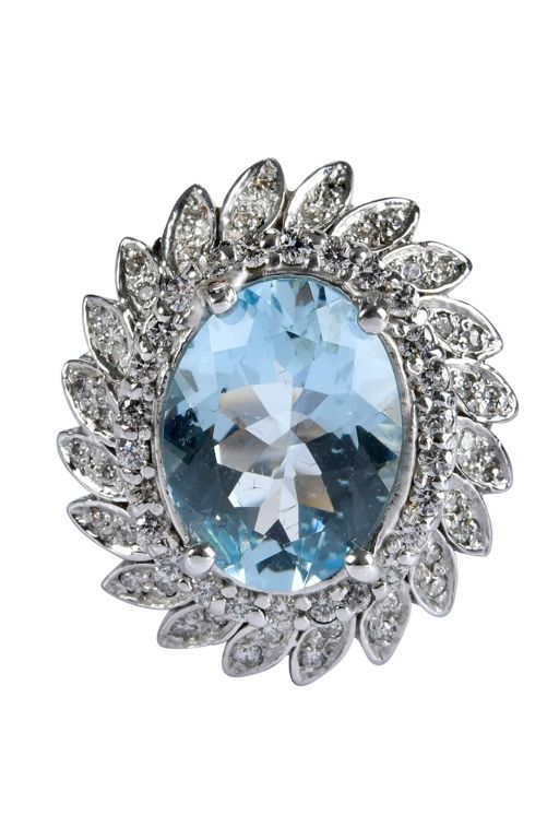 14k Gold Aquamarine and Diamond Ring