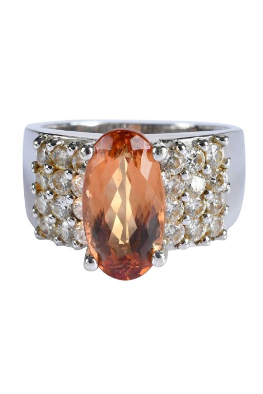 18k Gold Topaz and Diamond Ring
