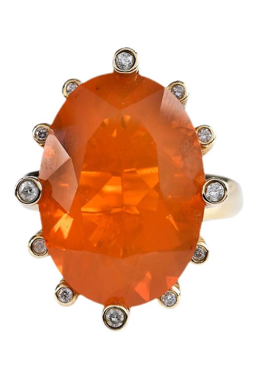 14k Gold Fire Opal and Diamond Ring