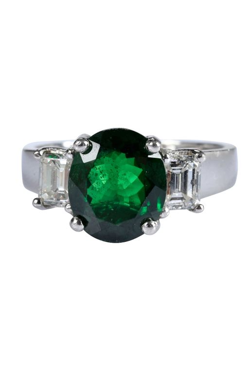 Platinum Tsavorite Garnet and Diamond Ring