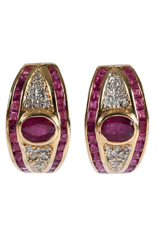 Pair of 14k Gold Ruby and Diamond Earrings
