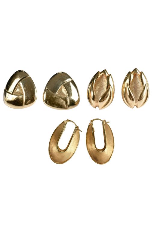 Three Pairs 14k Gold Earrings