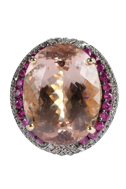 14k Gold Morganite and Ruby Ring
