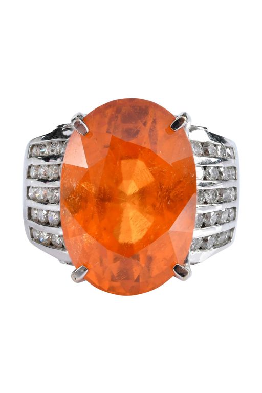 14k Gold Spessartite Garnet and Diamond Ring