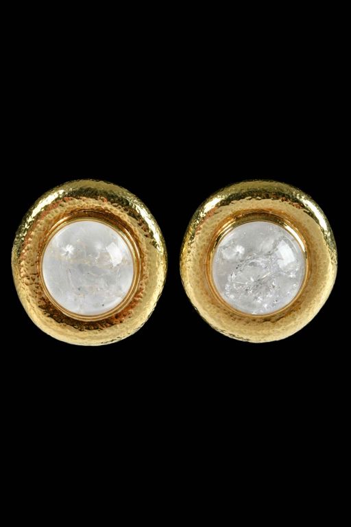 Pair of 18k Gold Quartz Earrings