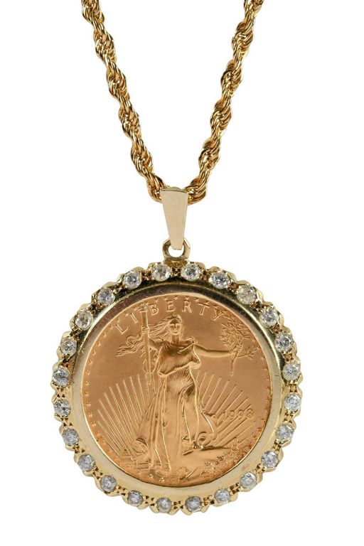 Gold Diamond Coin Pendant Necklace
