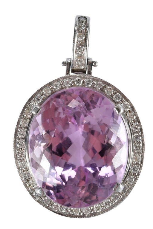 14k Gold Kunzite and Diamond Pendant
