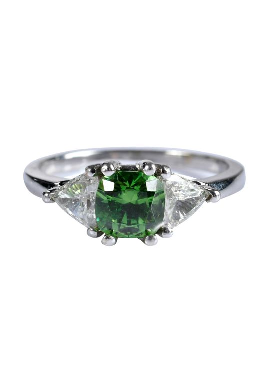 18k Gold Demantoid Garnet and Diamond Ring