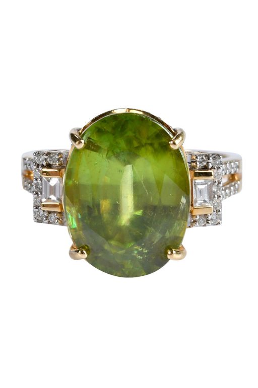 18k Gold Sphene and Diamond Ring