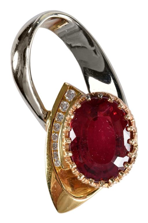 18k Gold Rubellite and Diamond Pendant