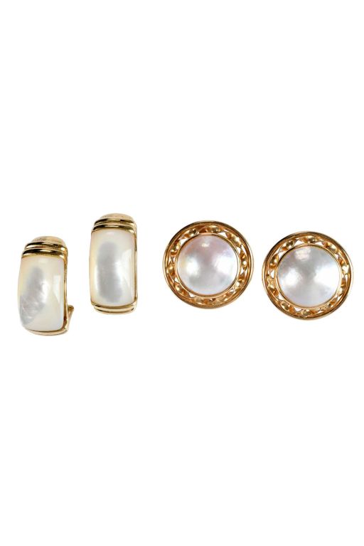Two Pairs of 14k Gold Pearl Earrings