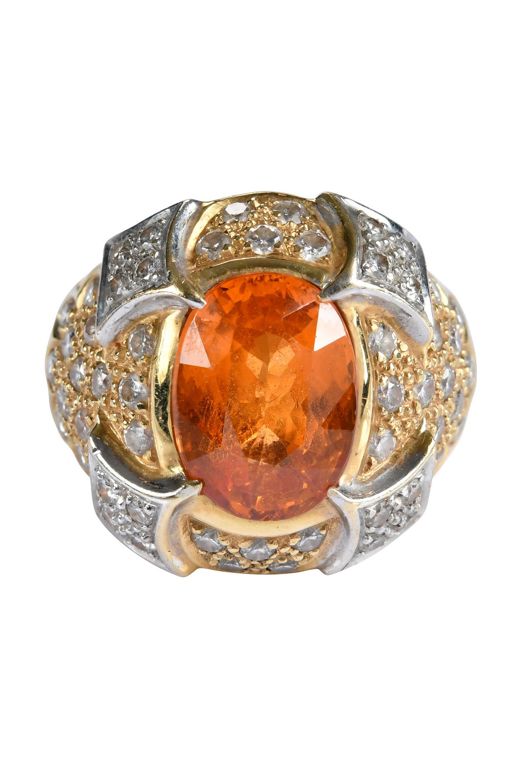 14k Gold Spessartite and Diamond Ring