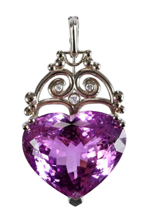 14k Gold Kunzite and Diamond Pendant