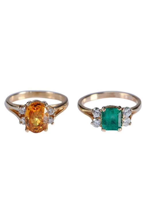 Two 14k Gold Gemstone and Diamond Rings