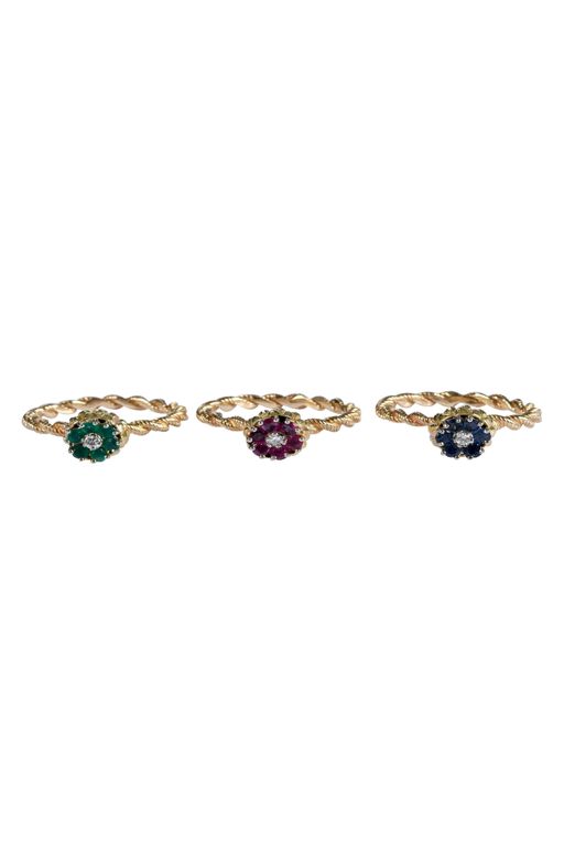 Three 14k Gold Multi-Gem Diamond Rings