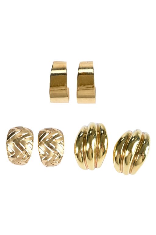 Three Pairs of Gold Earrings