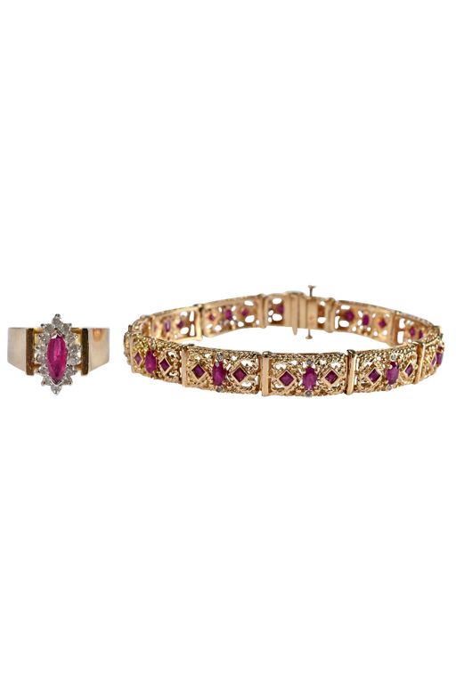 14k Gold Ruby and Diamond Jewelry Set