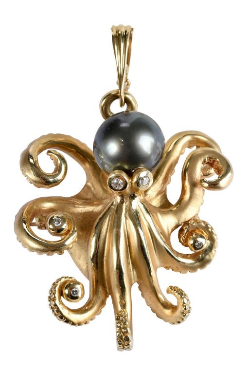 14k Gold Pearl and Diamond Brooch/Pendant