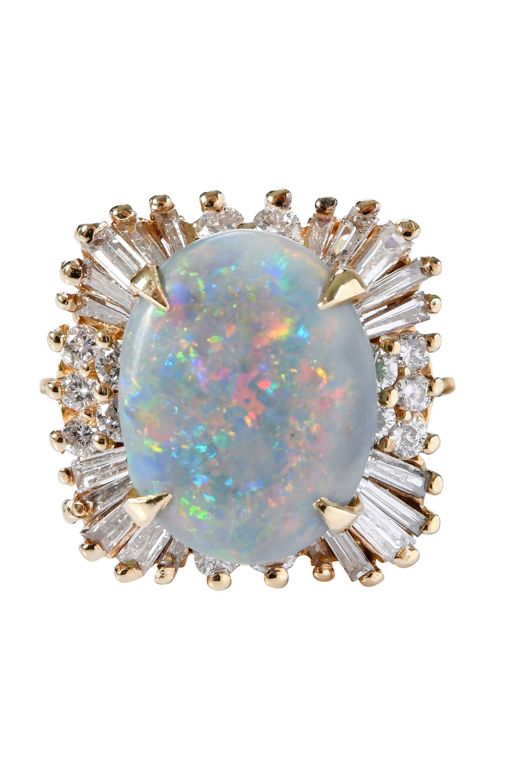 14k Gold Opal and Diamond Ring
