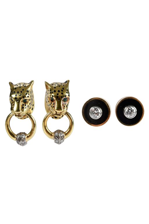 Two 18k Gold Multi-Gem Earrings