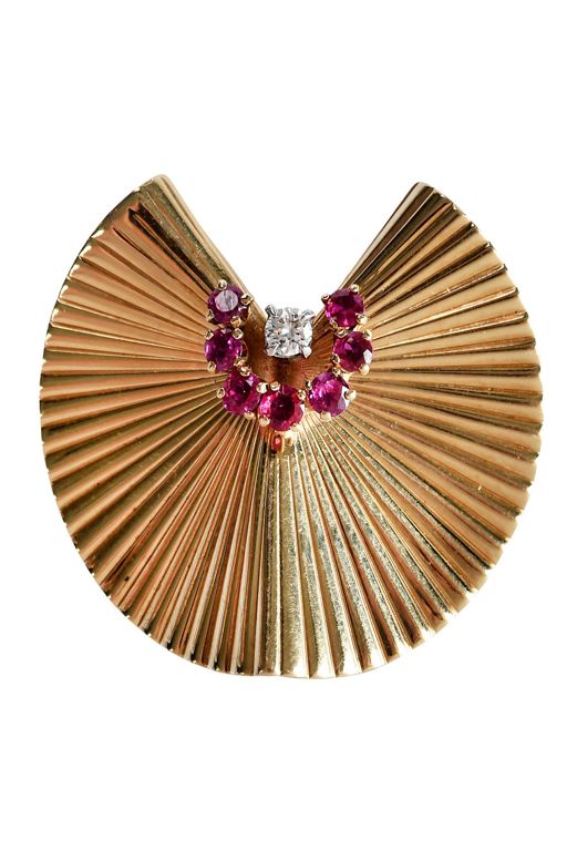 14k Gold Ruby and Diamond Brooch