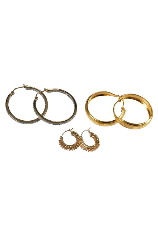 Three Pairs of Gold Multi-Gem Earrings